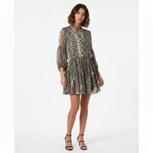 Olivaceous Snakeprint Tiered High Neck Mini Dress Sz S Long Sleeve Boho Flowy